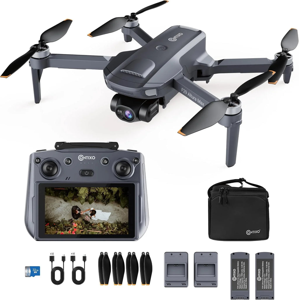 F29 Altura MAX 4K Aerial Drones for Adults with Camera, 3-Axis Gimbal Cinematic Drones for Adults with Remote & Case, Black