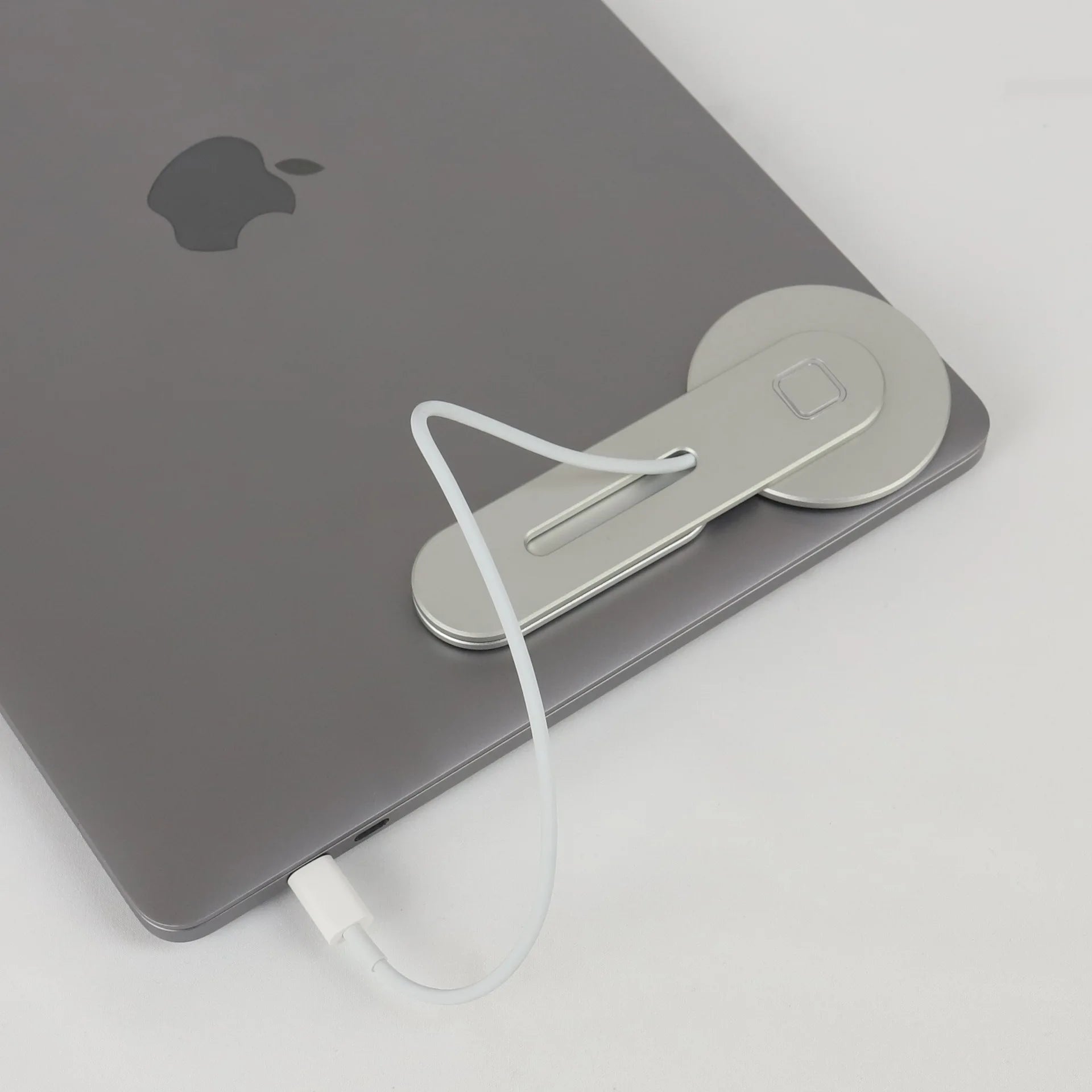 Laptop and Phone Holder with 15W Wireless Charging Monitor Stand, Magnetic Mount, and Foldable Side Bracket