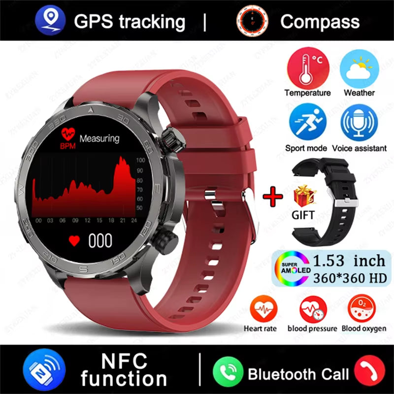 GPS Track Smart Watch AMOLED Screen Always Show Time Sports Fitness Heart Rate IP68 Waterproof Compass Call 2026 New Smartwatch