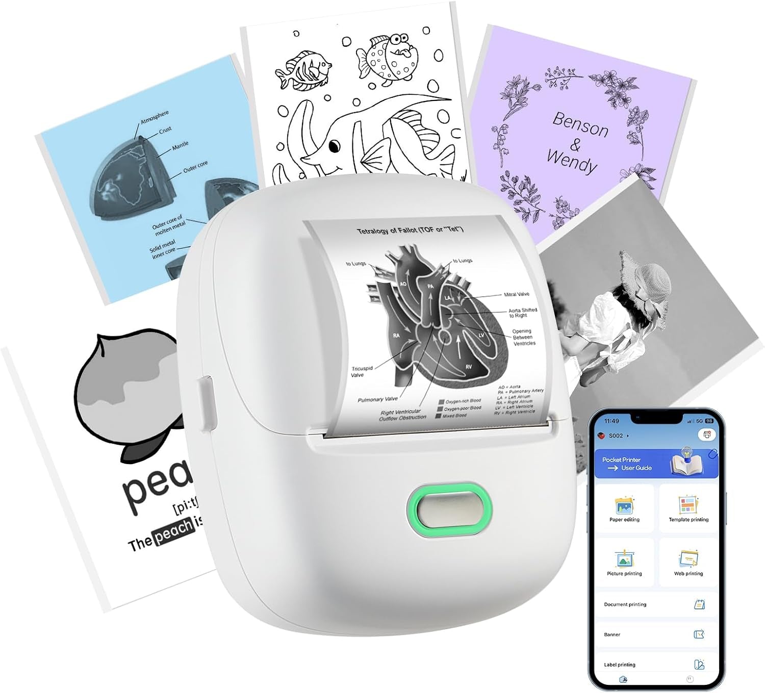 Sticker Printer, 300DPI Ultra-Clear Mini Portable Sticker Maker S002 | Thermal Mini Printer with Banner Printing Function, Bluetooth Inkless Print Pods for Journaling, DIY Gifts, Study Note