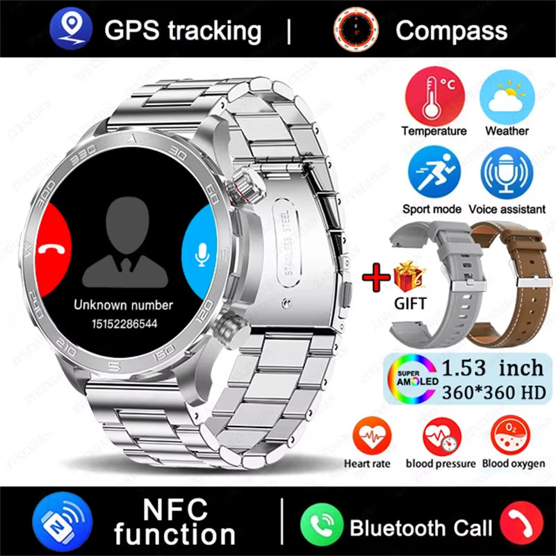 GPS Track Smart Watch AMOLED Screen Always Show Time Sports Fitness Heart Rate IP68 Waterproof Compass Call 2026 New Smartwatch