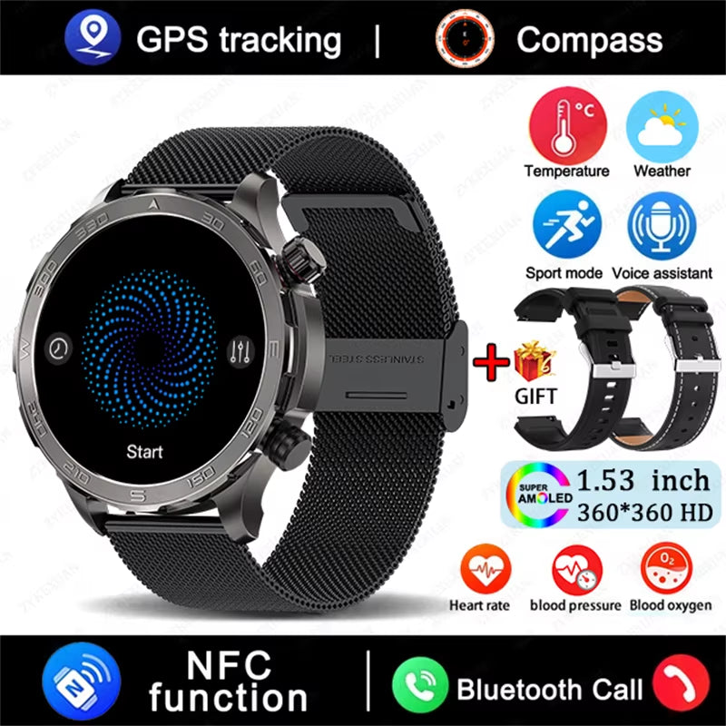 GPS Track Smart Watch AMOLED Screen Always Show Time Sports Fitness Heart Rate IP68 Waterproof Compass Call 2026 New Smartwatch