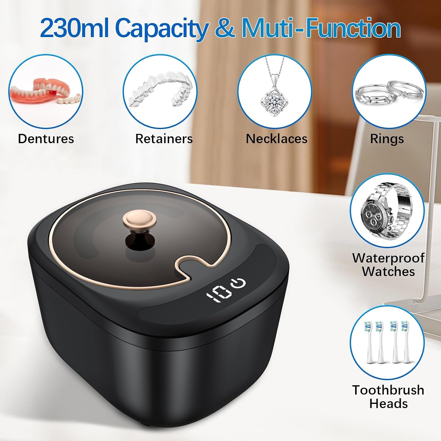 Retainer Cleaning Device - LED Dental Cleaner for Dentures, Aligners, Invisalign, and Night Guards