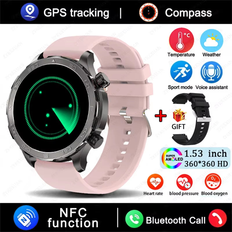 GPS Track Smart Watch AMOLED Screen Always Show Time Sports Fitness Heart Rate IP68 Waterproof Compass Call 2026 New Smartwatch