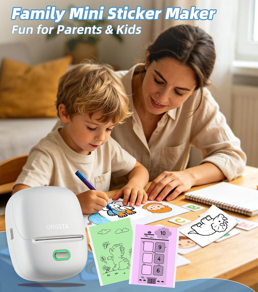 Sticker Printer, 300DPI Ultra-Clear Mini Portable Sticker Maker S002 | Thermal Mini Printer with Banner Printing Function, Bluetooth Inkless Print Pods for Journaling, DIY Gifts, Study Note