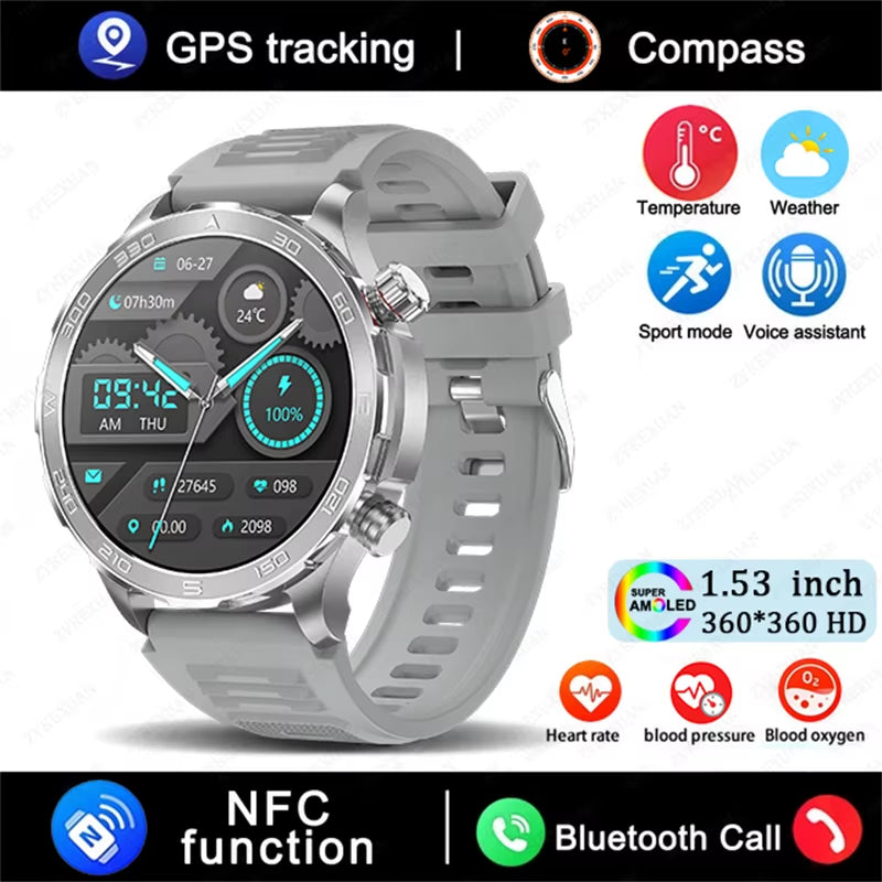 GPS Track Smart Watch AMOLED Screen Always Show Time Sports Fitness Heart Rate IP68 Waterproof Compass Call 2026 New Smartwatch