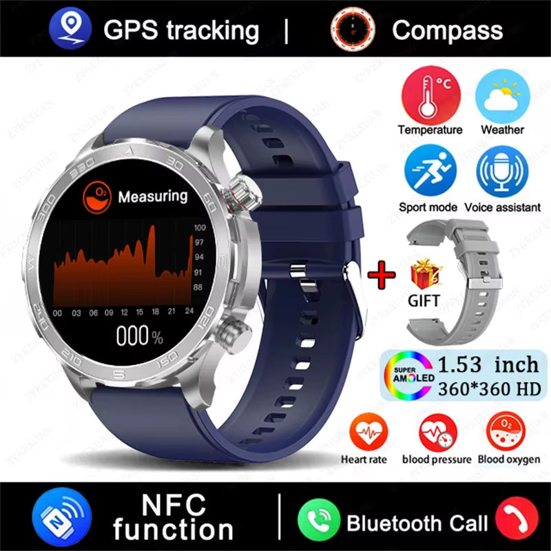 GPS Track Smart Watch AMOLED Screen Always Show Time Sports Fitness Heart Rate IP68 Waterproof Compass Call 2026 New Smartwatch