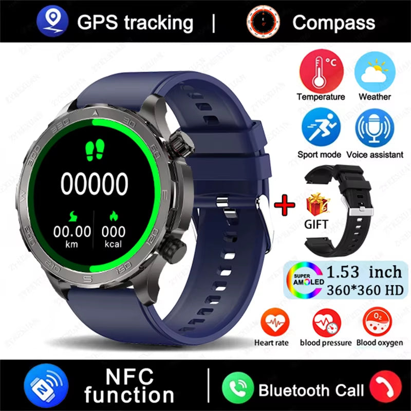 GPS Track Smart Watch AMOLED Screen Always Show Time Sports Fitness Heart Rate IP68 Waterproof Compass Call 2026 New Smartwatch