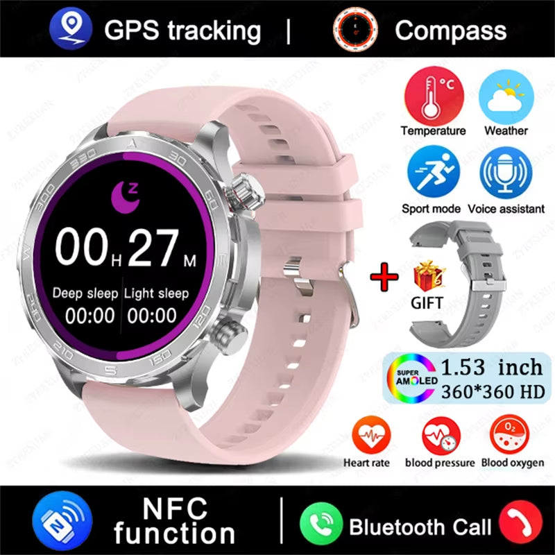 GPS Track Smart Watch AMOLED Screen Always Show Time Sports Fitness Heart Rate IP68 Waterproof Compass Call 2026 New Smartwatch
