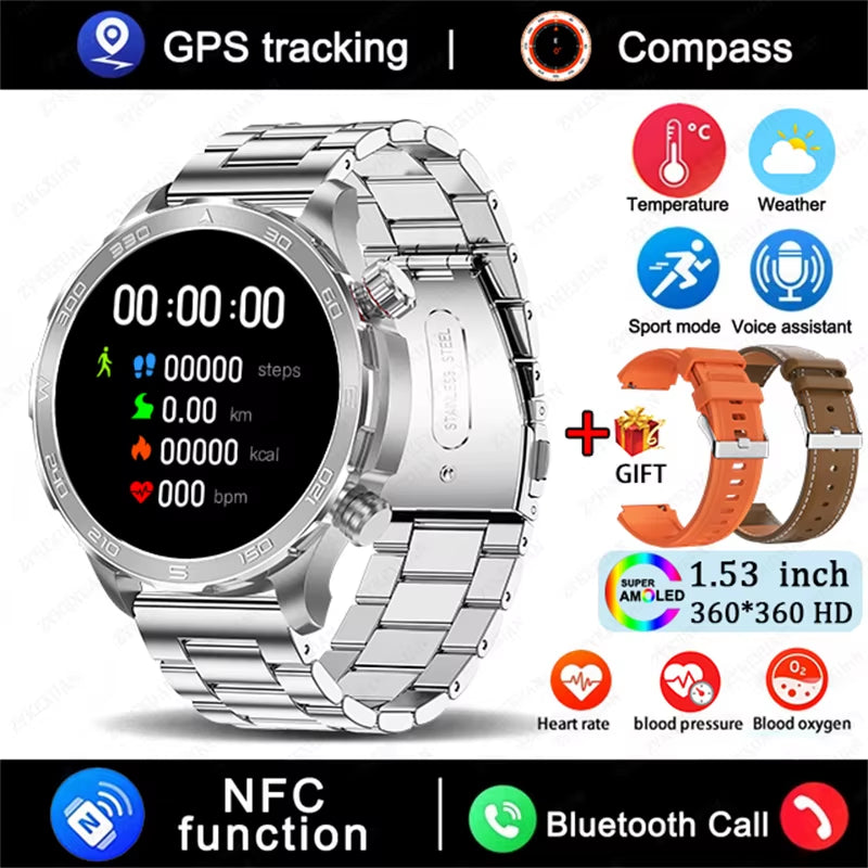 GPS Track Smart Watch AMOLED Screen Always Show Time Sports Fitness Heart Rate IP68 Waterproof Compass Call 2026 New Smartwatch