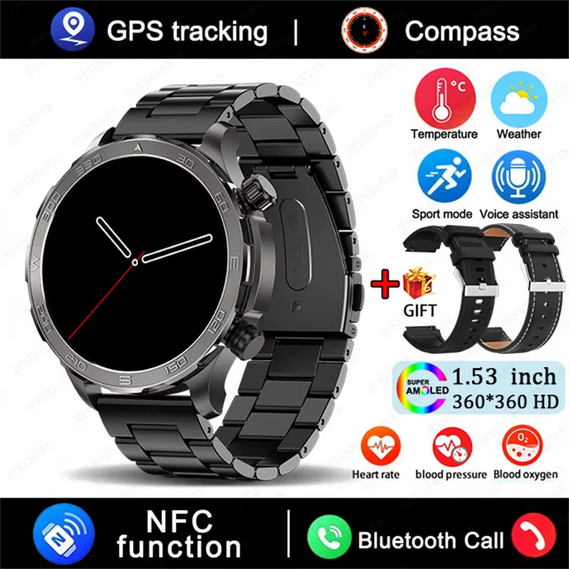 GPS Track Smart Watch AMOLED Screen Always Show Time Sports Fitness Heart Rate IP68 Waterproof Compass Call 2026 New Smartwatch