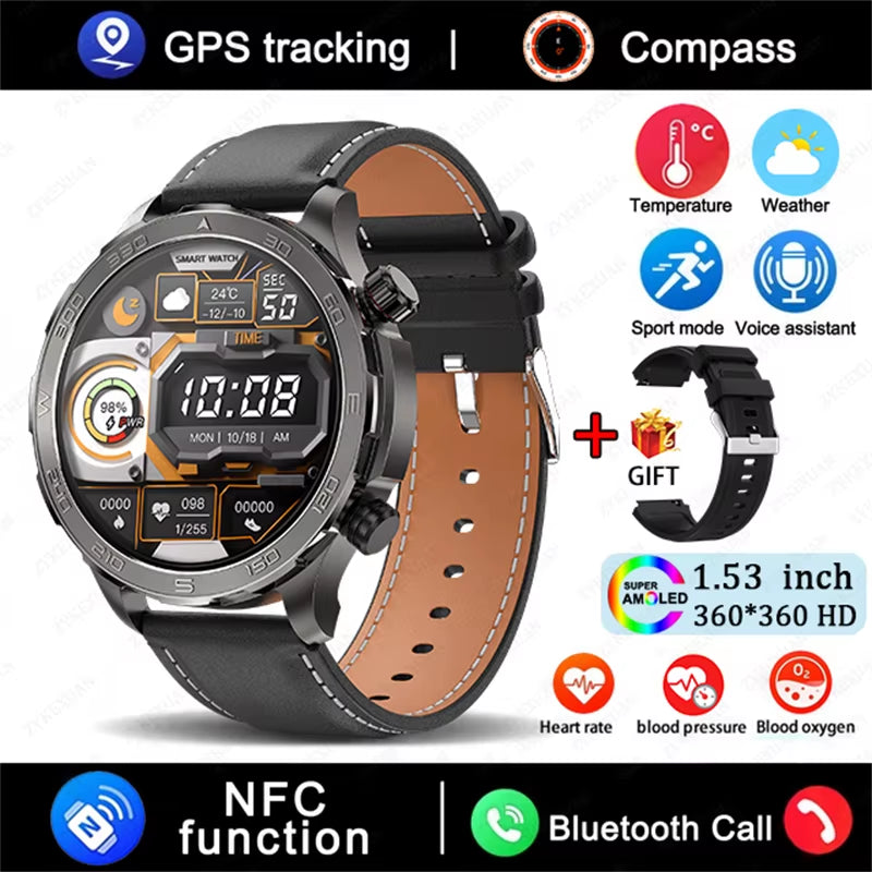 GPS Track Smart Watch AMOLED Screen Always Show Time Sports Fitness Heart Rate IP68 Waterproof Compass Call 2026 New Smartwatch