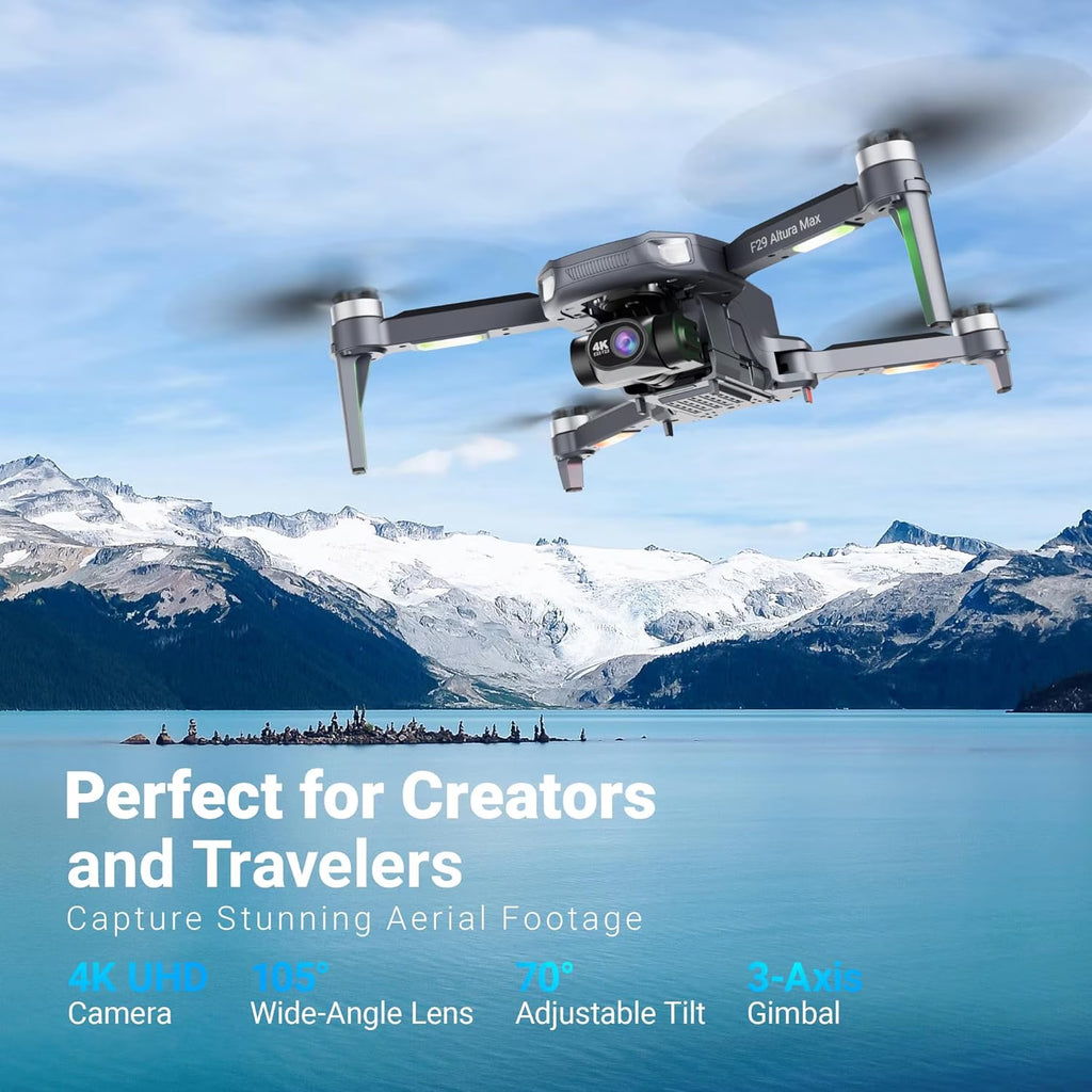 F29 Altura MAX 4K Aerial Drones for Adults with Camera, 3-Axis Gimbal Cinematic Drones for Adults with Remote & Case, Black