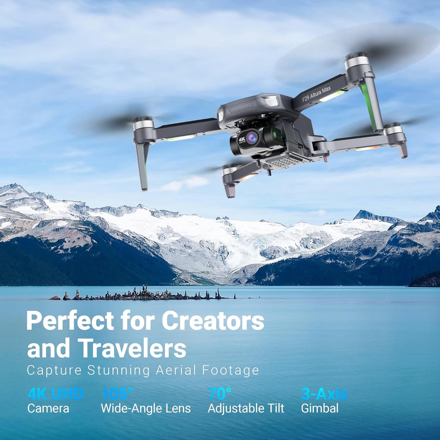 F29 Altura MAX 4K Aerial Drones for Adults with Camera, 3-Axis Gimbal Cinematic Drones for Adults with Remote & Case, Black