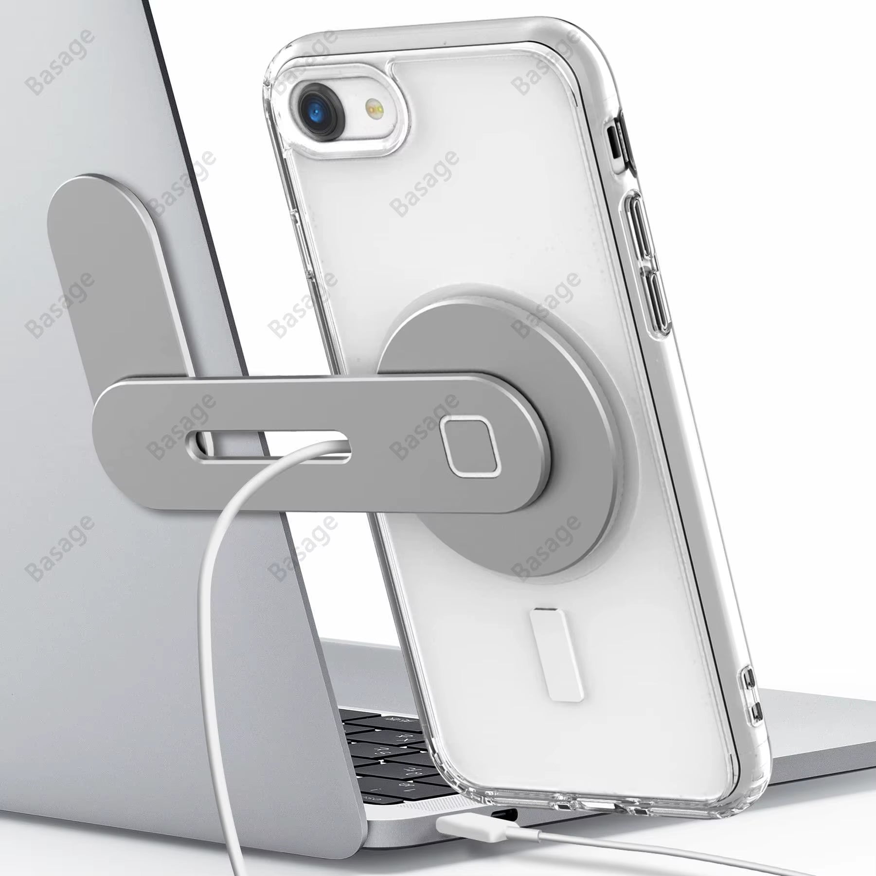 Laptop and Phone Holder with 15W Wireless Charging Monitor Stand, Magnetic Mount, and Foldable Side Bracket
