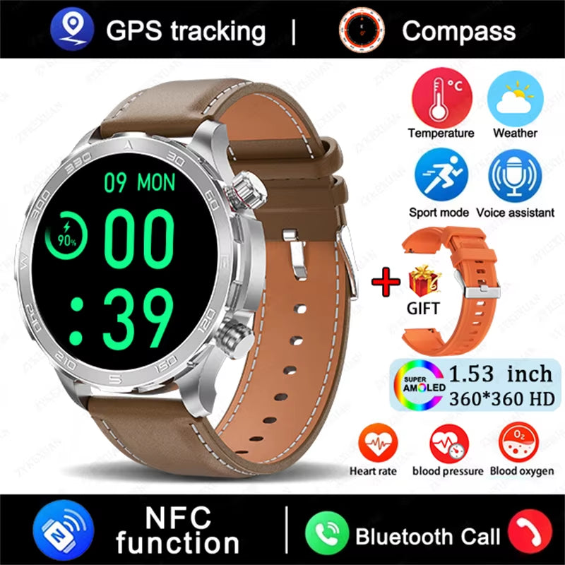 GPS Track Smart Watch AMOLED Screen Always Show Time Sports Fitness Heart Rate IP68 Waterproof Compass Call 2026 New Smartwatch