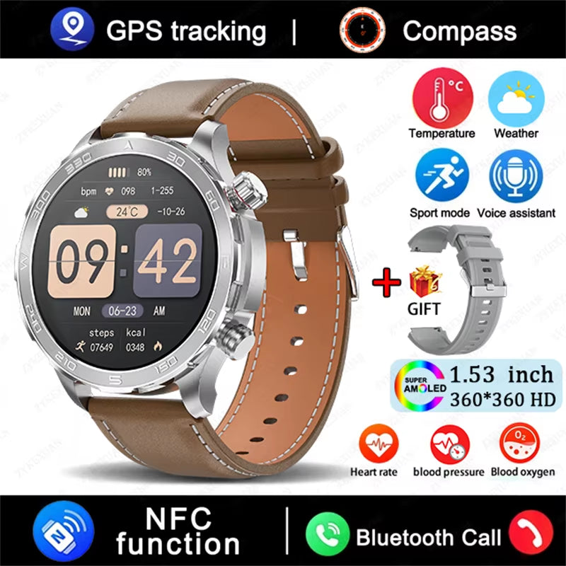 GPS Track Smart Watch AMOLED Screen Always Show Time Sports Fitness Heart Rate IP68 Waterproof Compass Call 2026 New Smartwatch