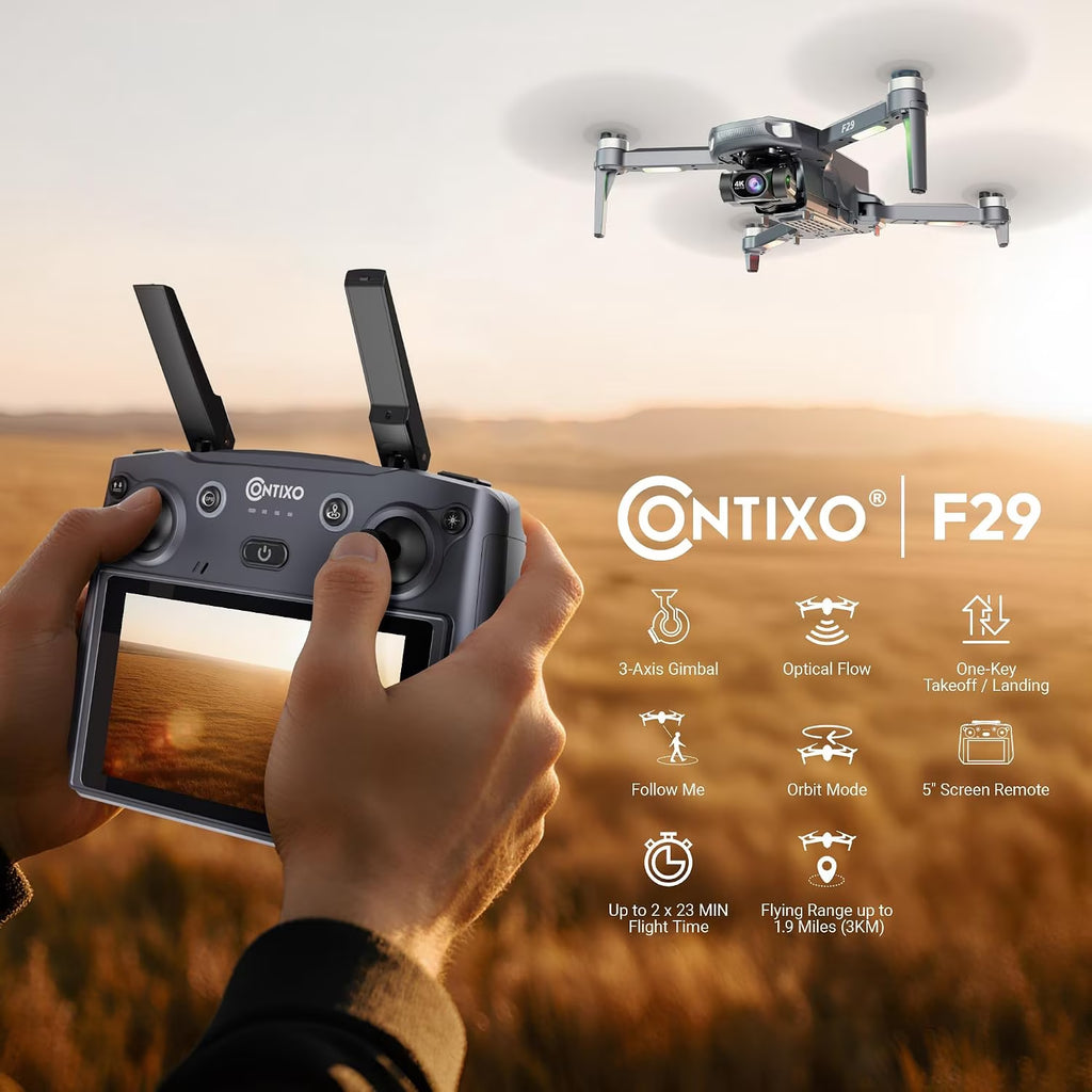F29 Altura MAX 4K Aerial Drones for Adults with Camera, 3-Axis Gimbal Cinematic Drones for Adults with Remote & Case, Black