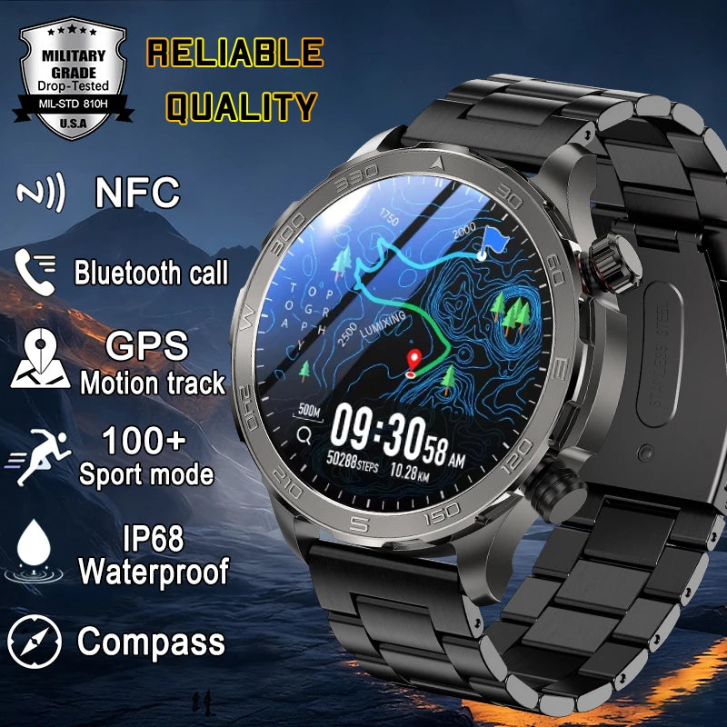 GPS Track Smart Watch AMOLED Screen Always Show Time Sports Fitness Heart Rate IP68 Waterproof Compass Call 2026 New Smartwatch