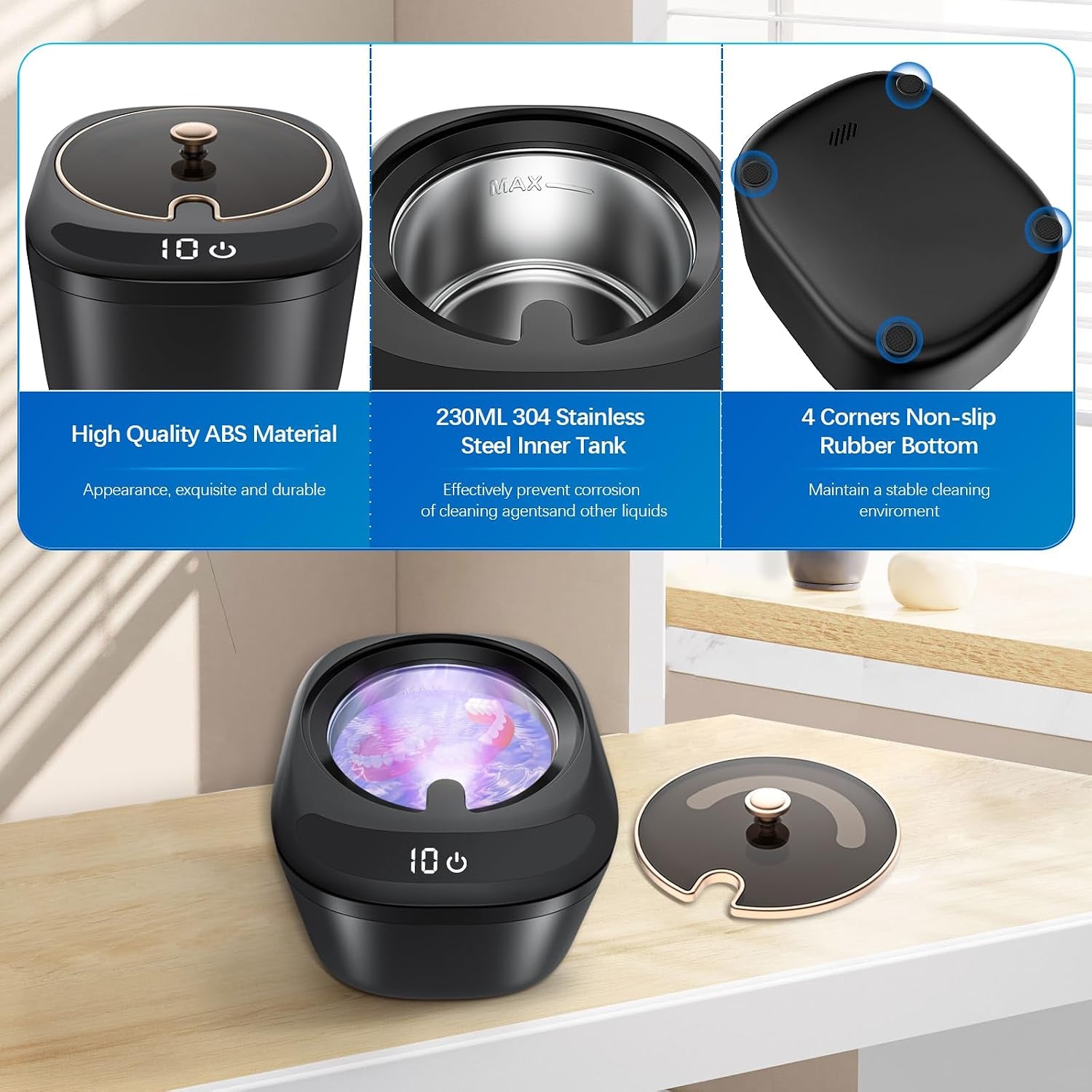 Retainer Cleaning Device - LED Dental Cleaner for Dentures, Aligners, Invisalign, and Night Guards