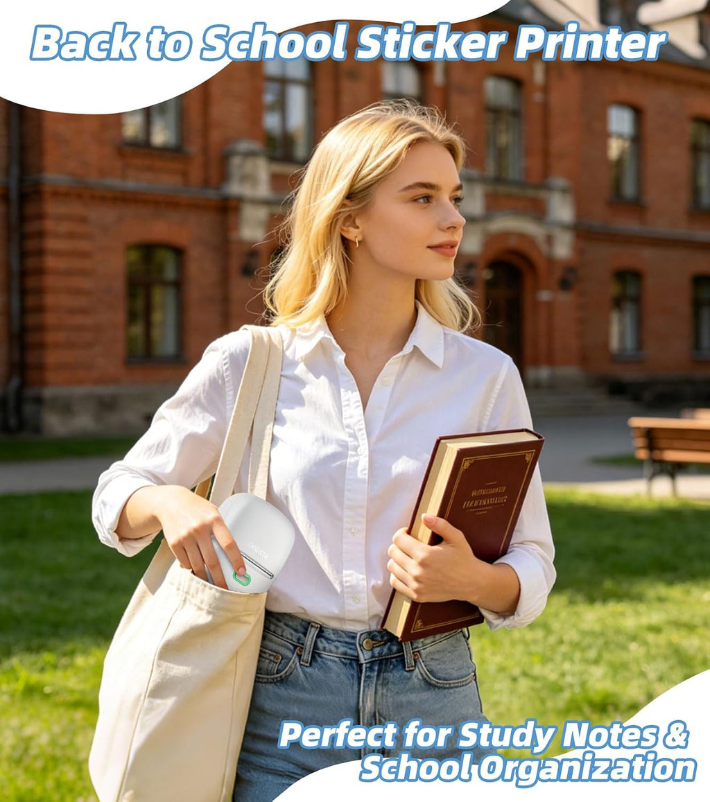 Sticker Printer, 300DPI Ultra-Clear Mini Portable Sticker Maker S002 | Thermal Mini Printer with Banner Printing Function, Bluetooth Inkless Print Pods for Journaling, DIY Gifts, Study Note