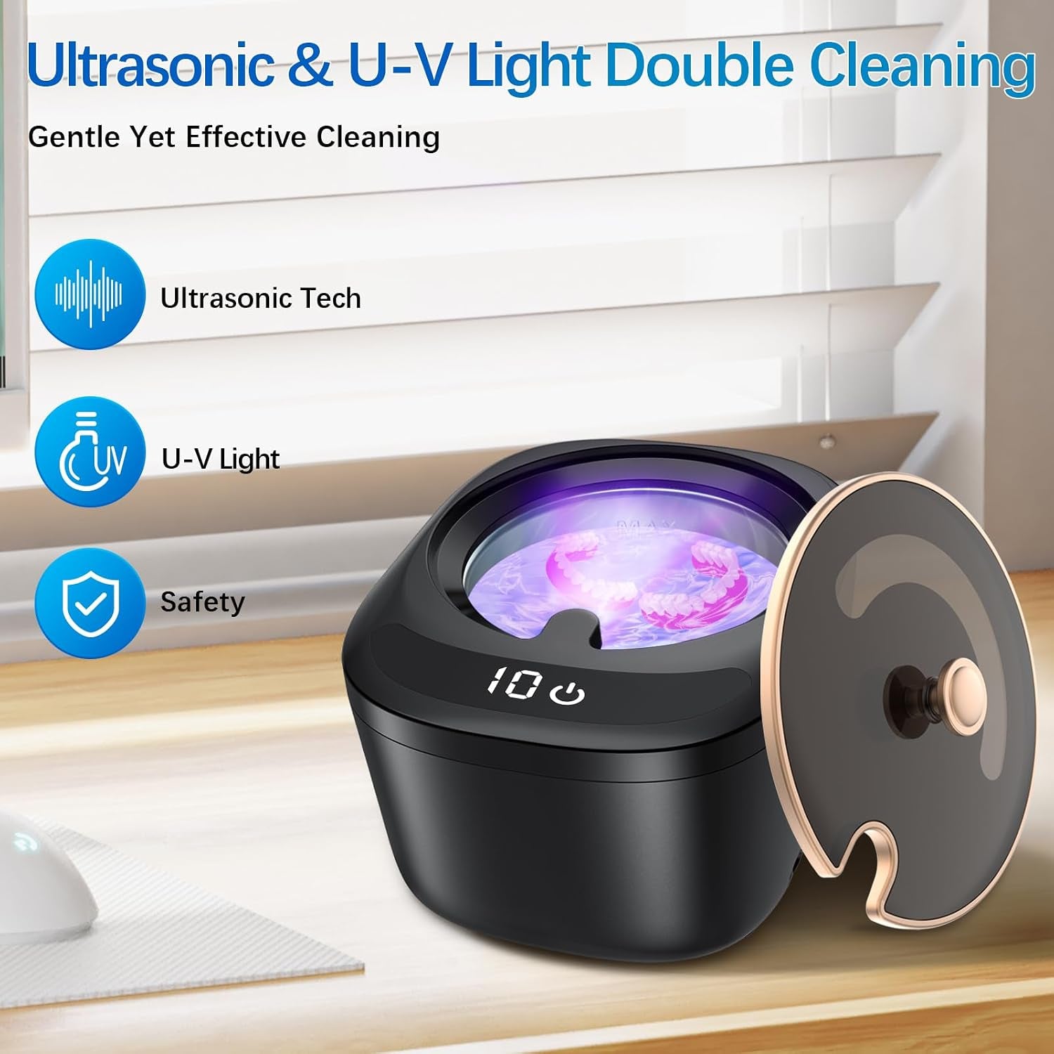 Retainer Cleaning Device - LED Dental Cleaner for Dentures, Aligners, Invisalign, and Night Guards
